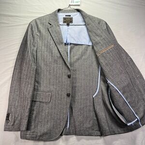 Jos A Bank Blazer Mens Medium Gray Herringbone Wool Tailored Fit Unstructured